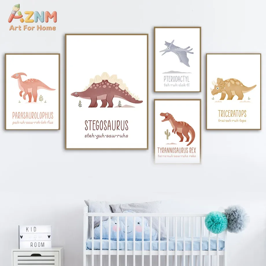 Kids Educational Poster - AZNM Cetakan Seni Dinding Kanvas Dinosaurus