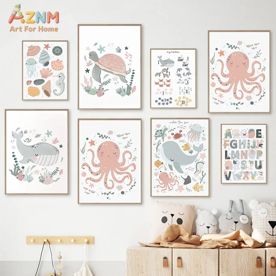 Kids Educational Poster - AZNM Nursery Seni Dinding Kanvas Hewan