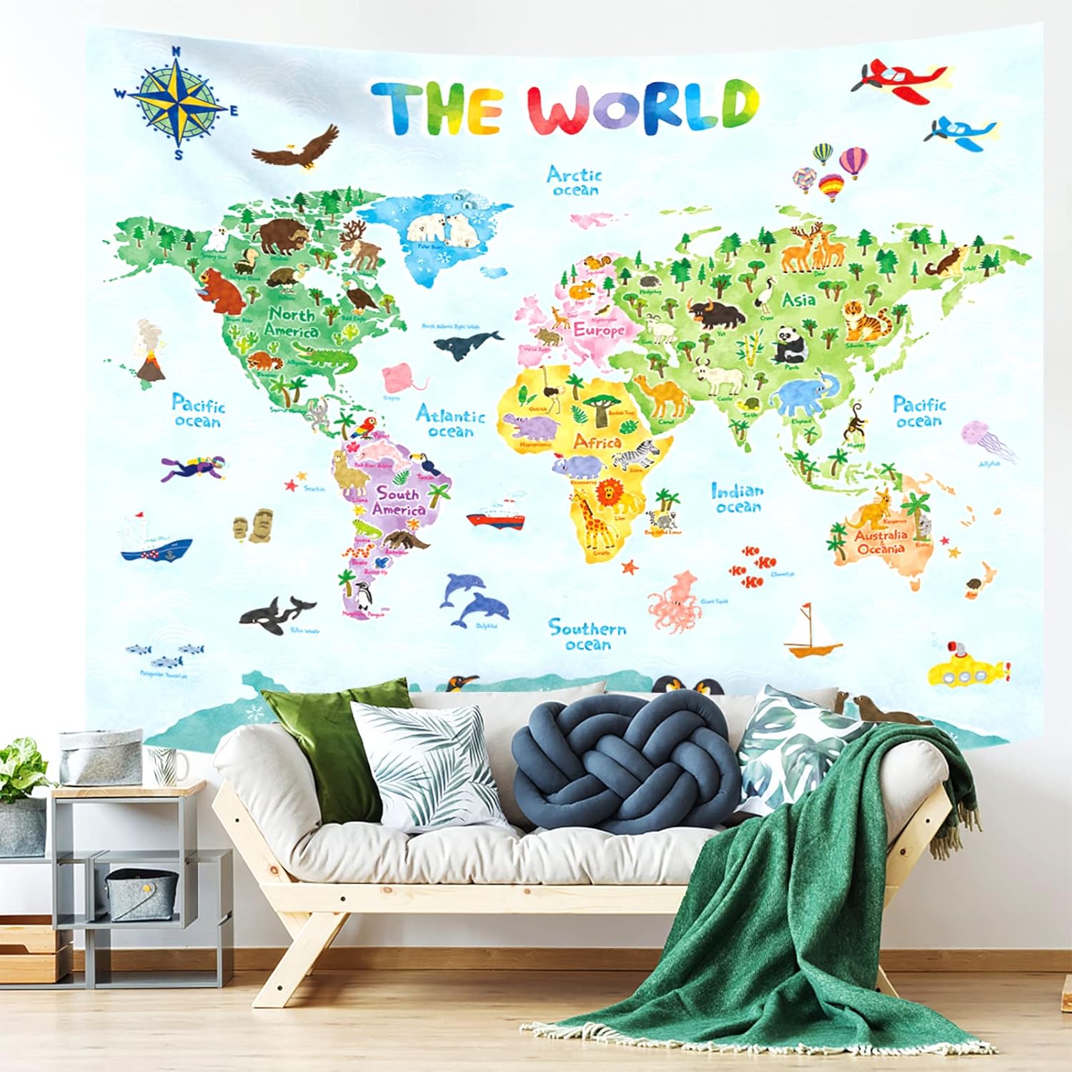 Tapestry Dinding Peta Dunia un - Kids Education Room ulasan dan harga